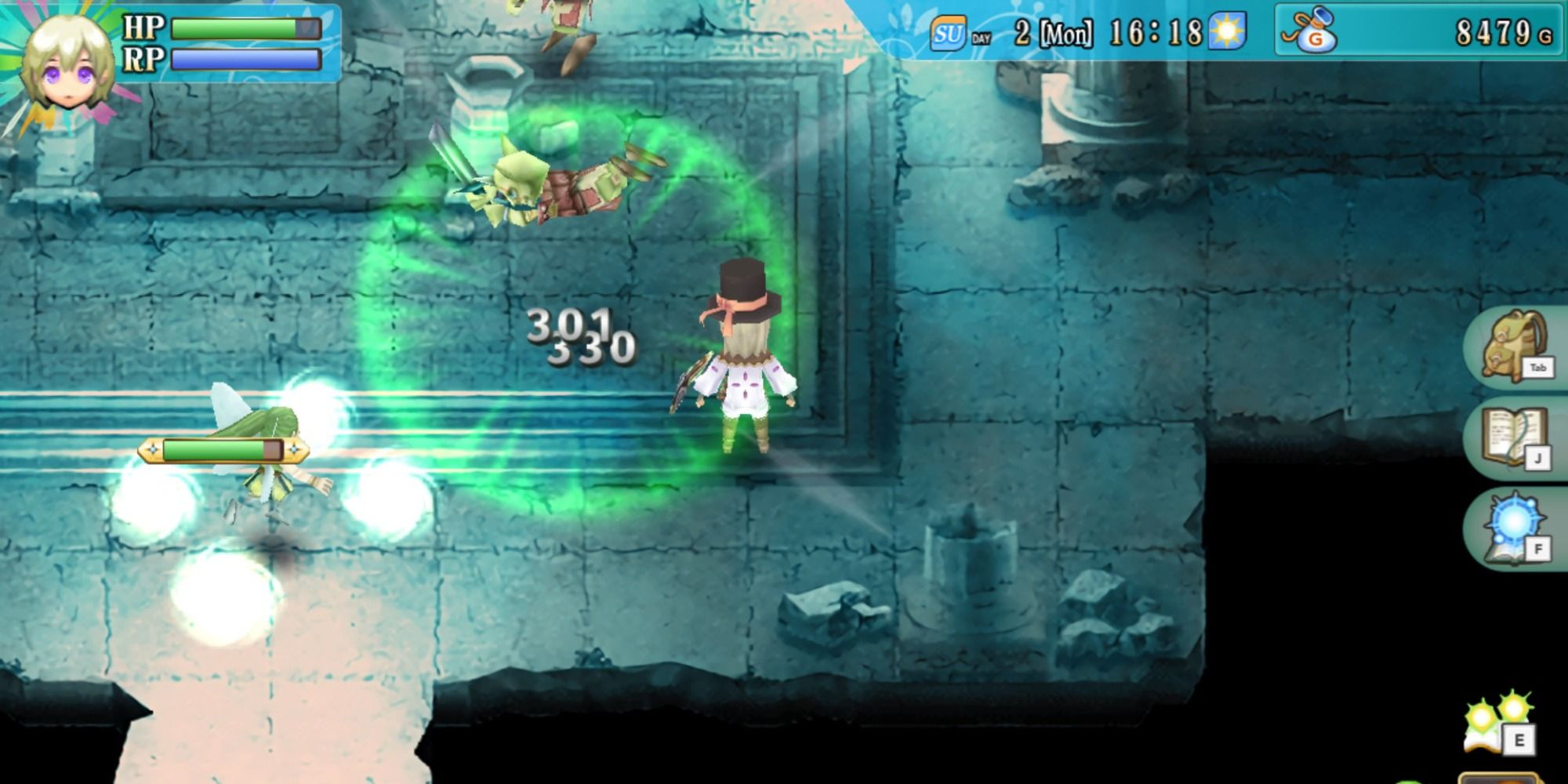 The player alongside a tamed Fairy in a fight in Rune Factory 4 Special
