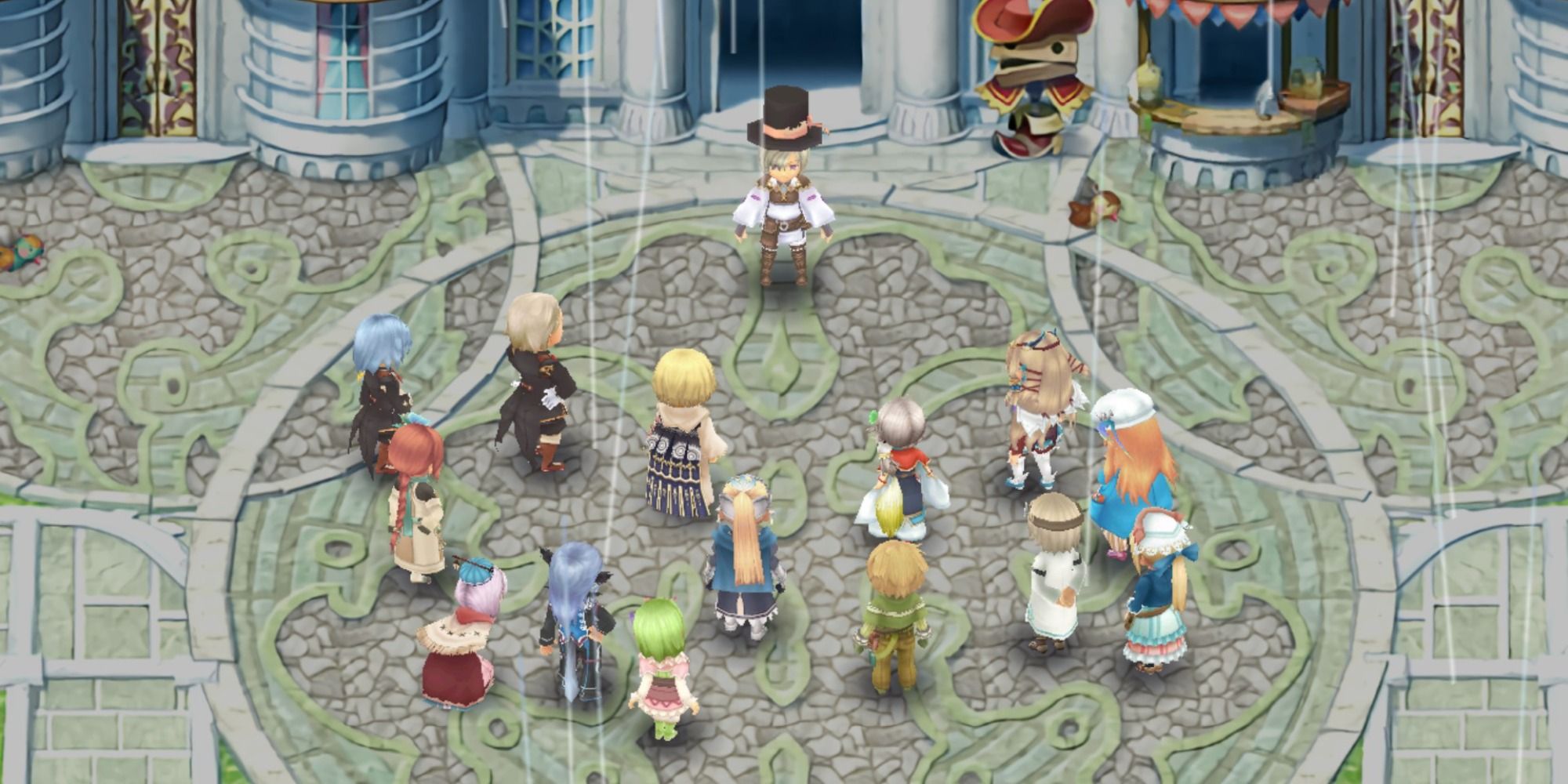 The player surrounded by the residents of Selphia in Rune Factory 4 Special