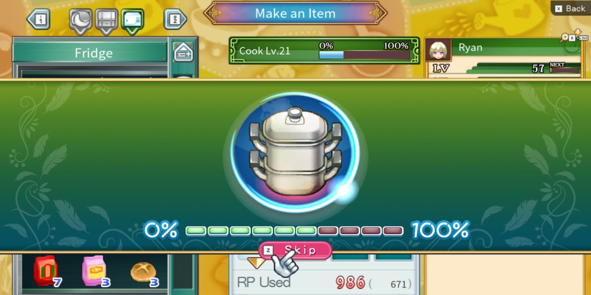 Rune Factory 4 Special Steamer Cooking