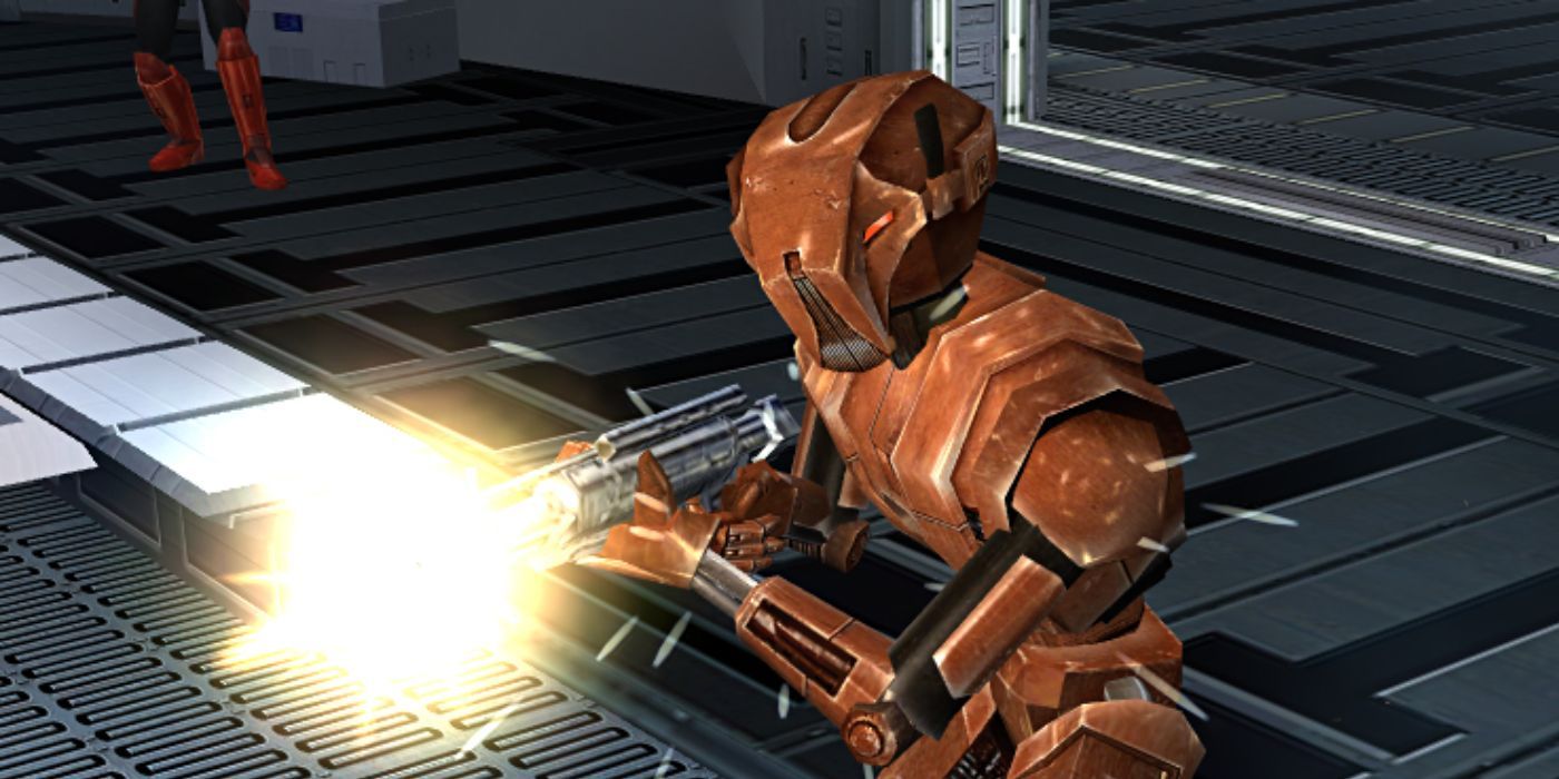 HK-47 shoots a power blast in KOTOR