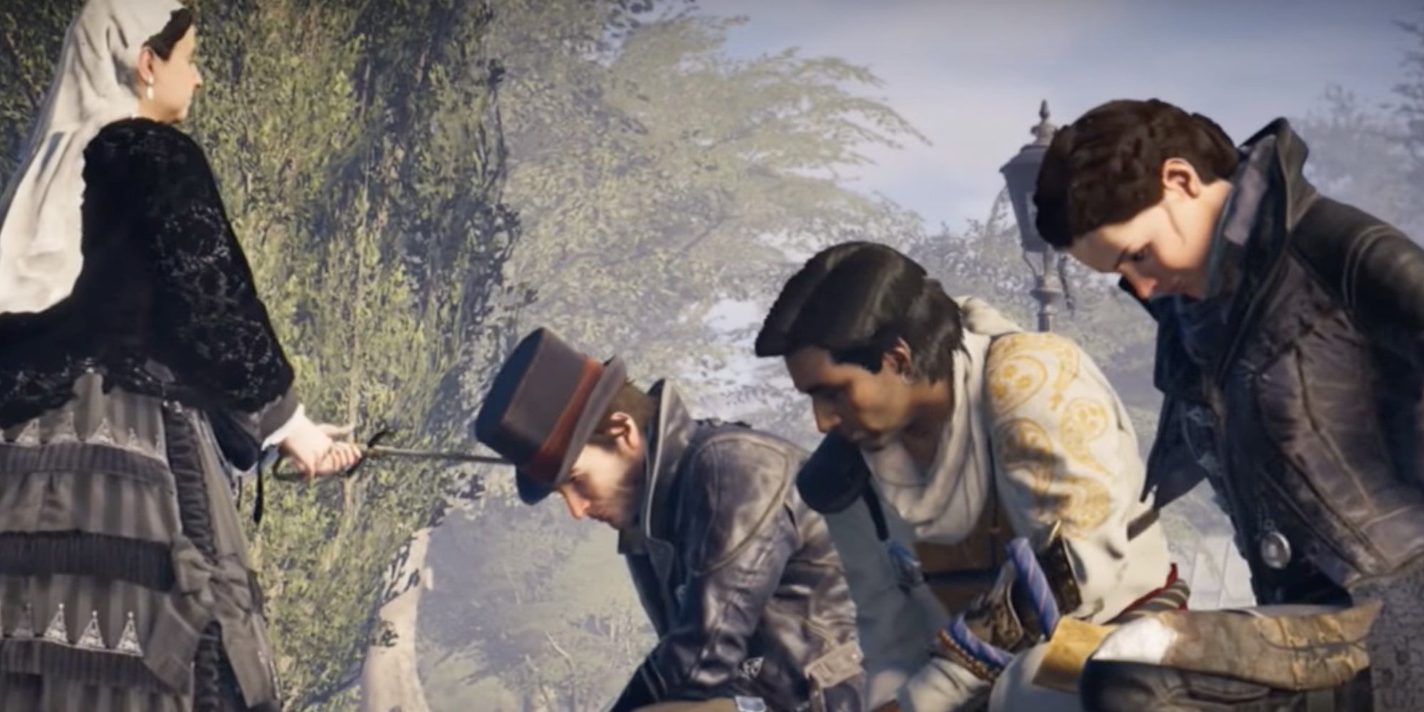 Assassin's Creed: Syndicate Queen Victoria knights the Frye twins and Henry Green