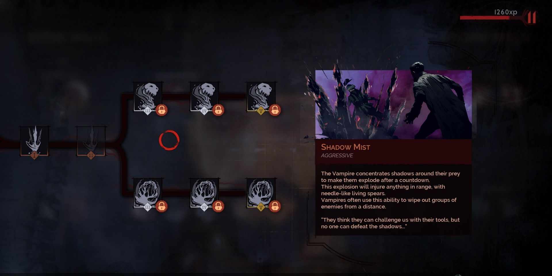 Upgrade menu of the skill Shadow Mist