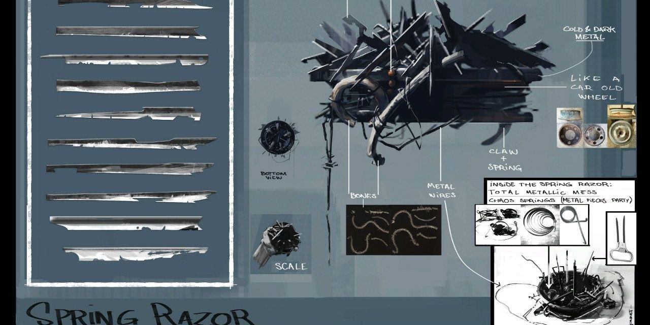 concept art of the spring razor tool in Dishonored
