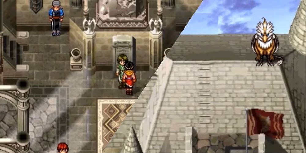 Suikoden 2 Dunan Castle with a screen shot of the main hall and the roof. 