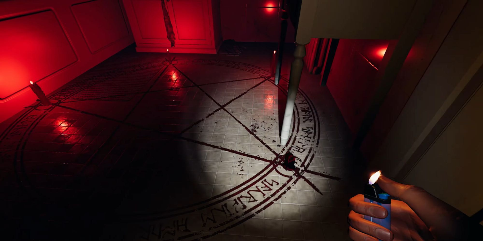 Player lighting a bic lighter near a Summoning Circle Phasmophobia