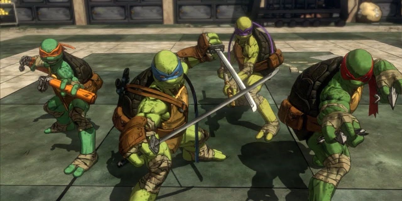 an in-game image of the four turtles posing together ready for combat