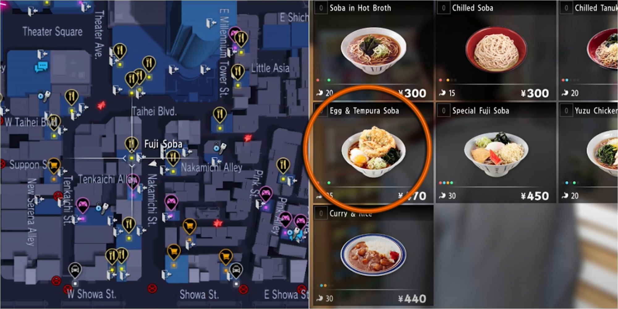 Yakuza 6 Split Image Fuji Soba Location and Egg and Tempura Soba