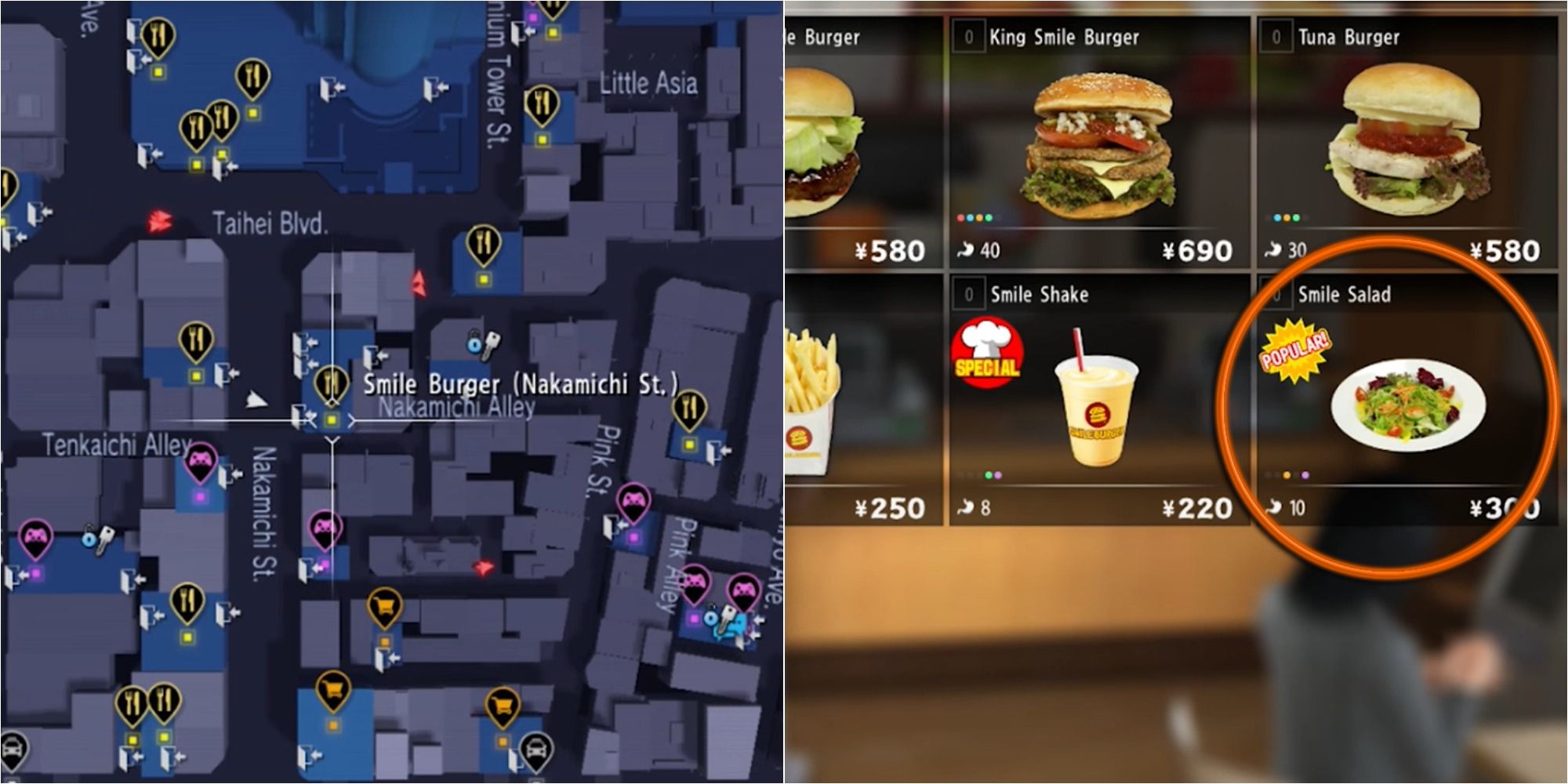 Yakuza 6 Split Image Smile Burger Location and Smile Salad