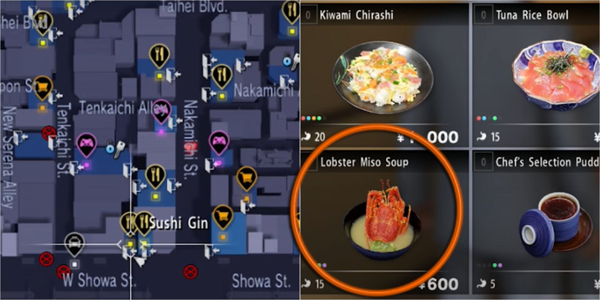 Yakuza 6 Split Image Sushi Gin Location and Lobster Miso Soup