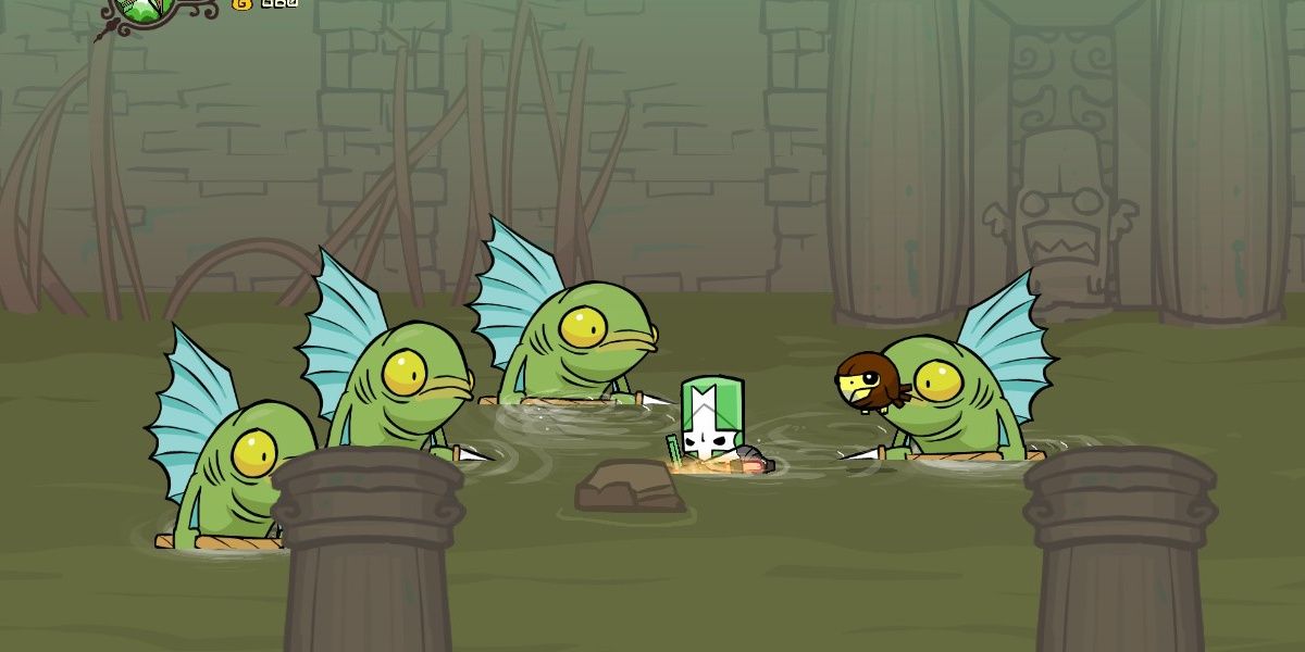 Flooded Temple - Castle Crashers - Green Knight fights fishmen