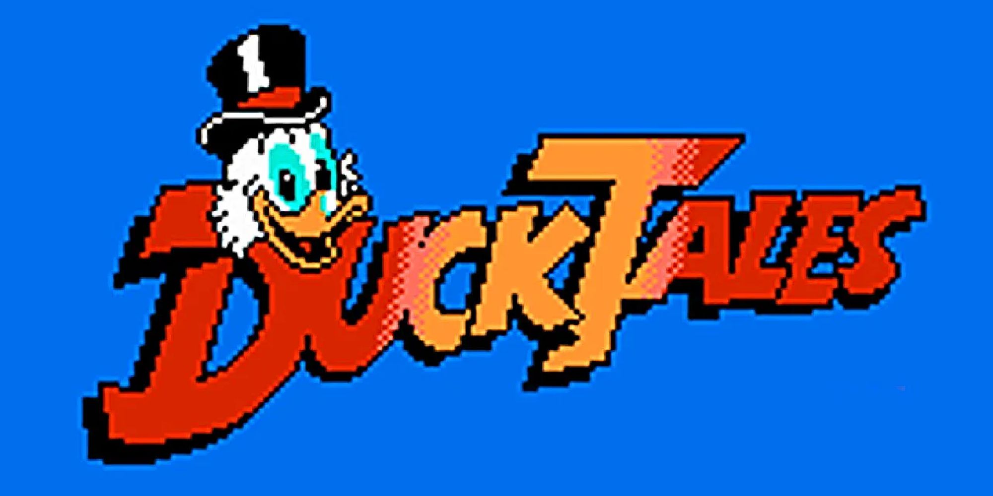 The title screen from Capcom's DuckTales for the NES, showing Scrooge McDuck smiling next to the game's title