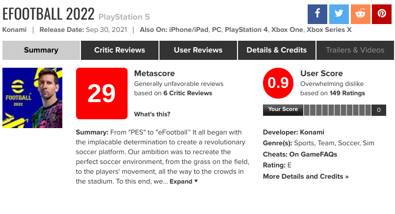 eFootballMetacritic