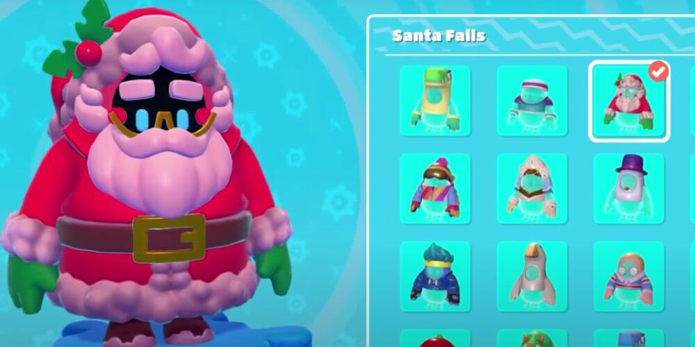 A Screenshot From The Fall Guys Character Menu Showing The Santa Falls Skin 