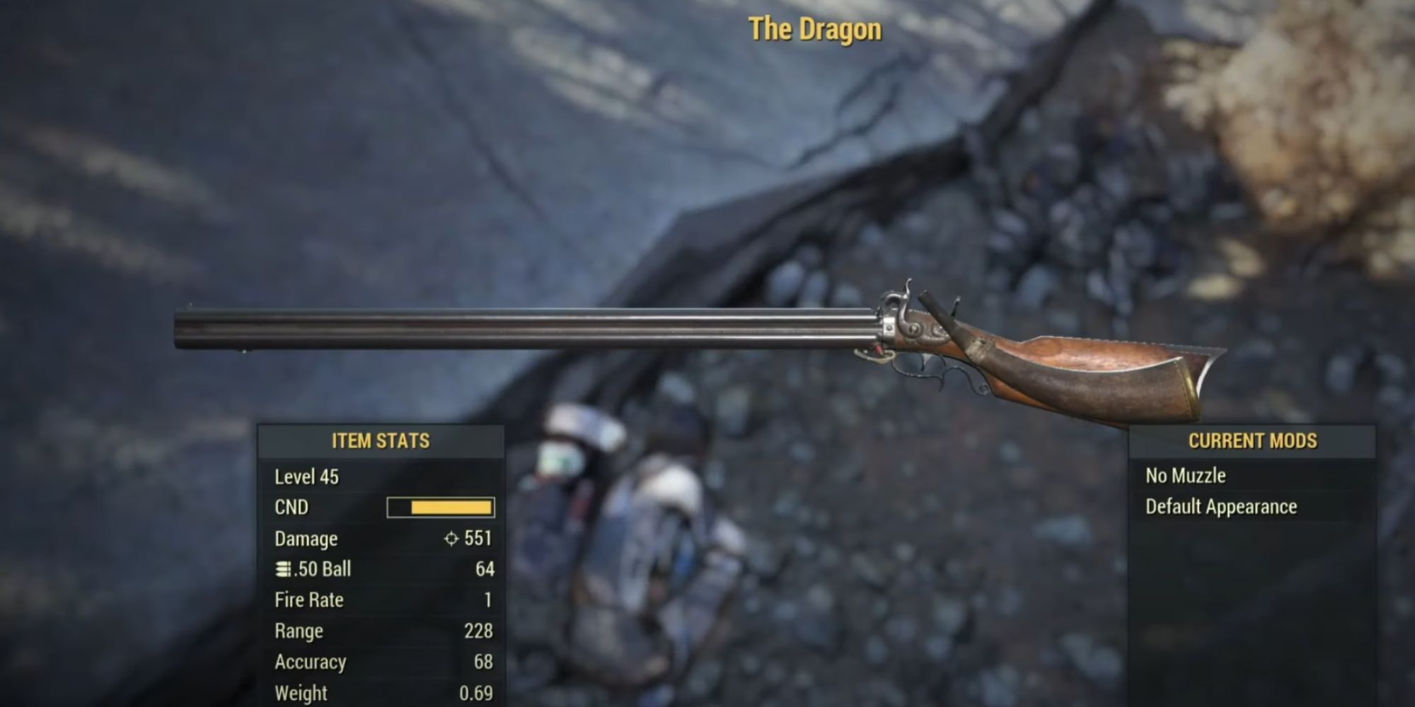 The Dragon's weapon stats and mods page.