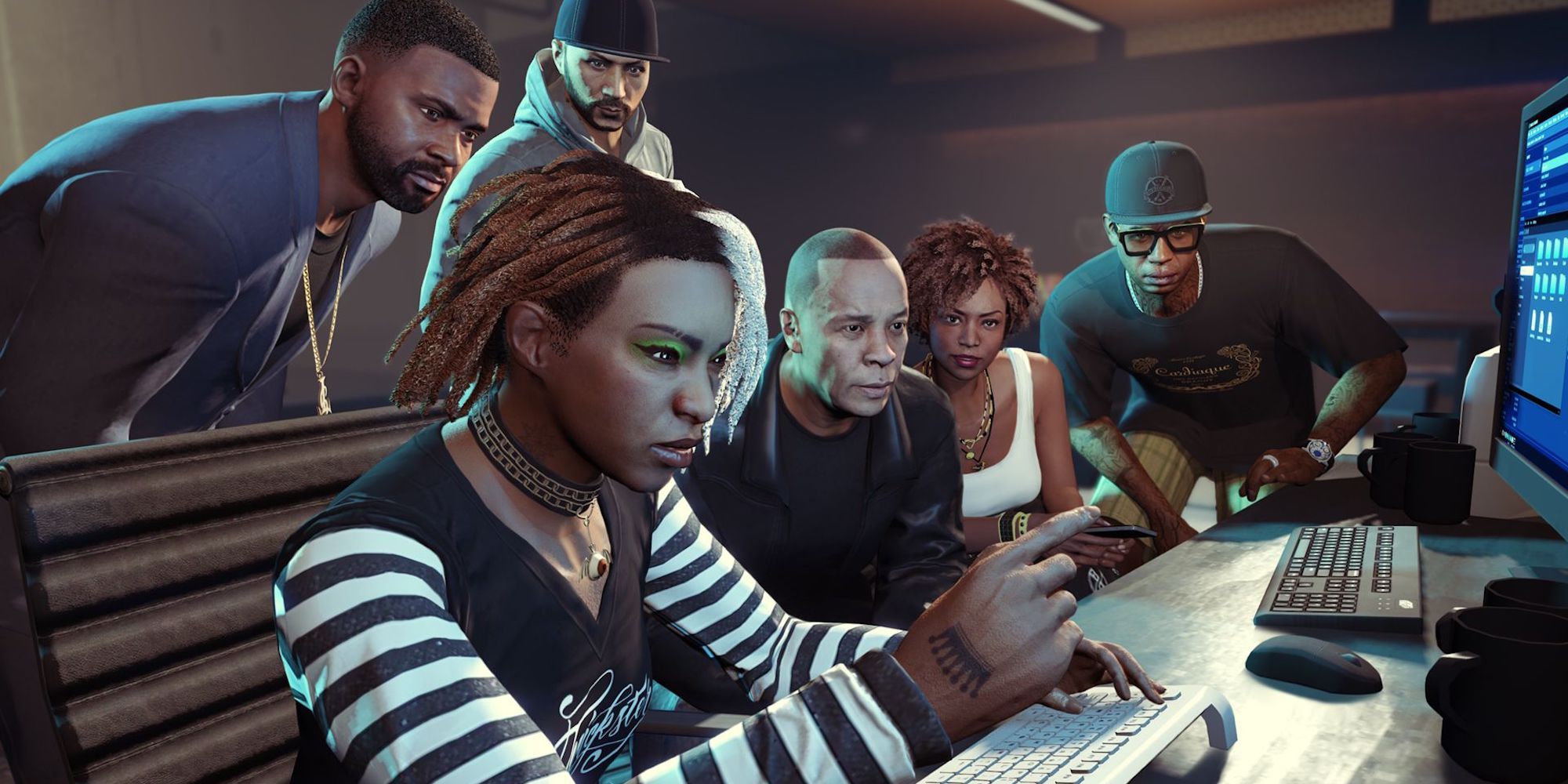 gta online the contract characters around a computer