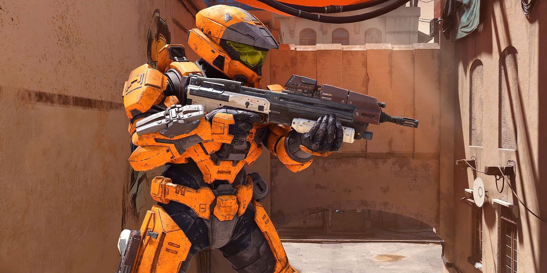 Halo Infinite Screenshot orange armor Spartan with Assault Rifle