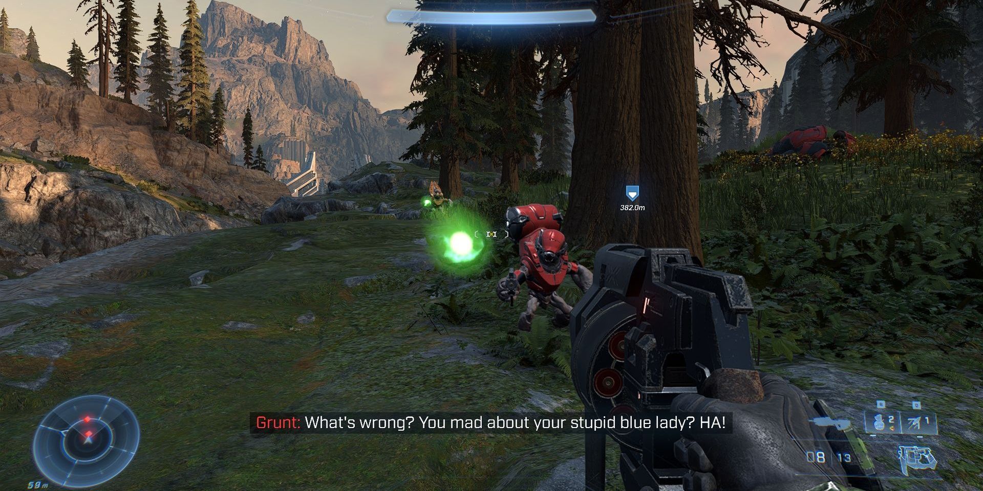 Halo Infinite outdoor screenshot Grunt speaking to player
