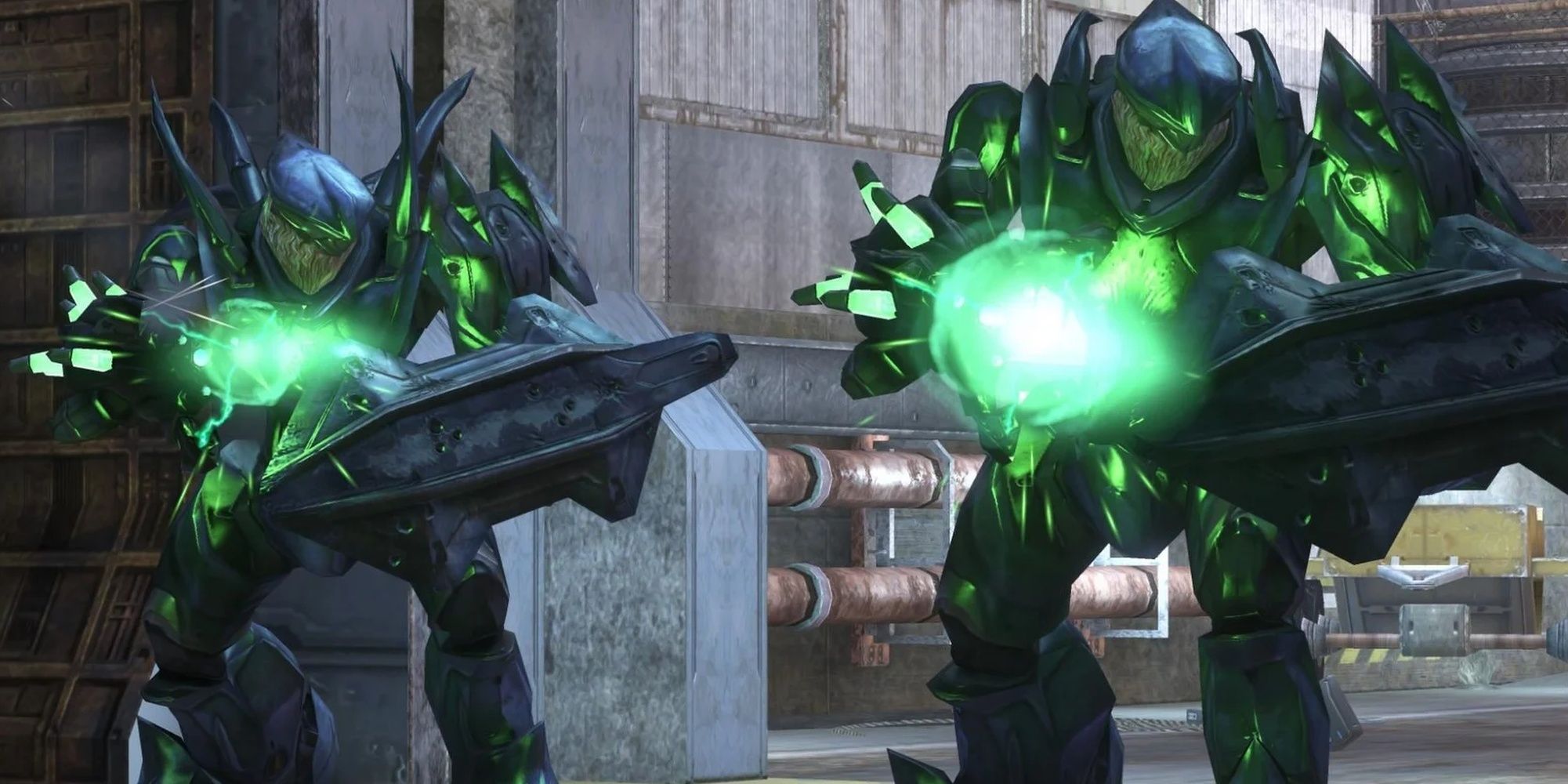 Halo: A Pair Of Hunters From Halo 3 Charging Their Fuel Rod Cannons