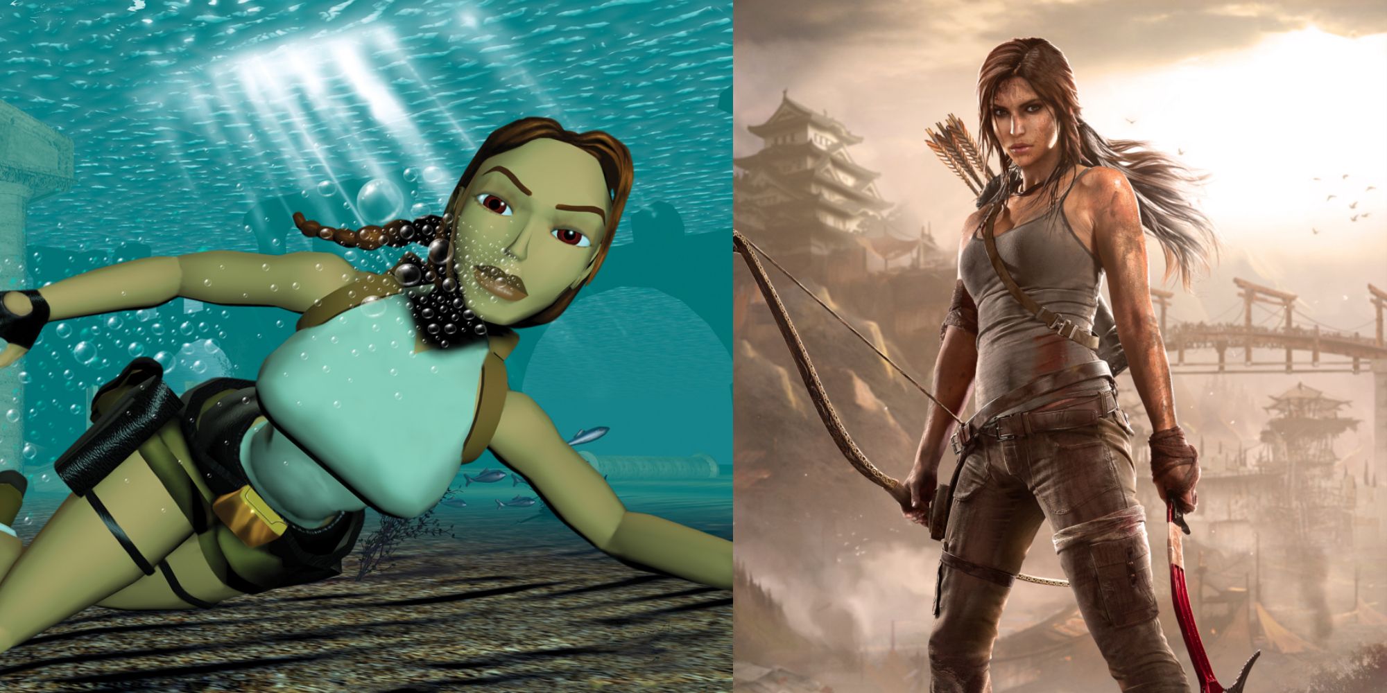 A comparison between Lara Croft's design in the first Tomb Raider and her appearance in the 2013 Tomb Raider reboot
