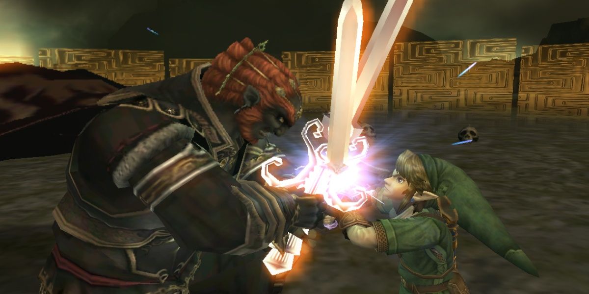 Link clashes swords with Ganondorf