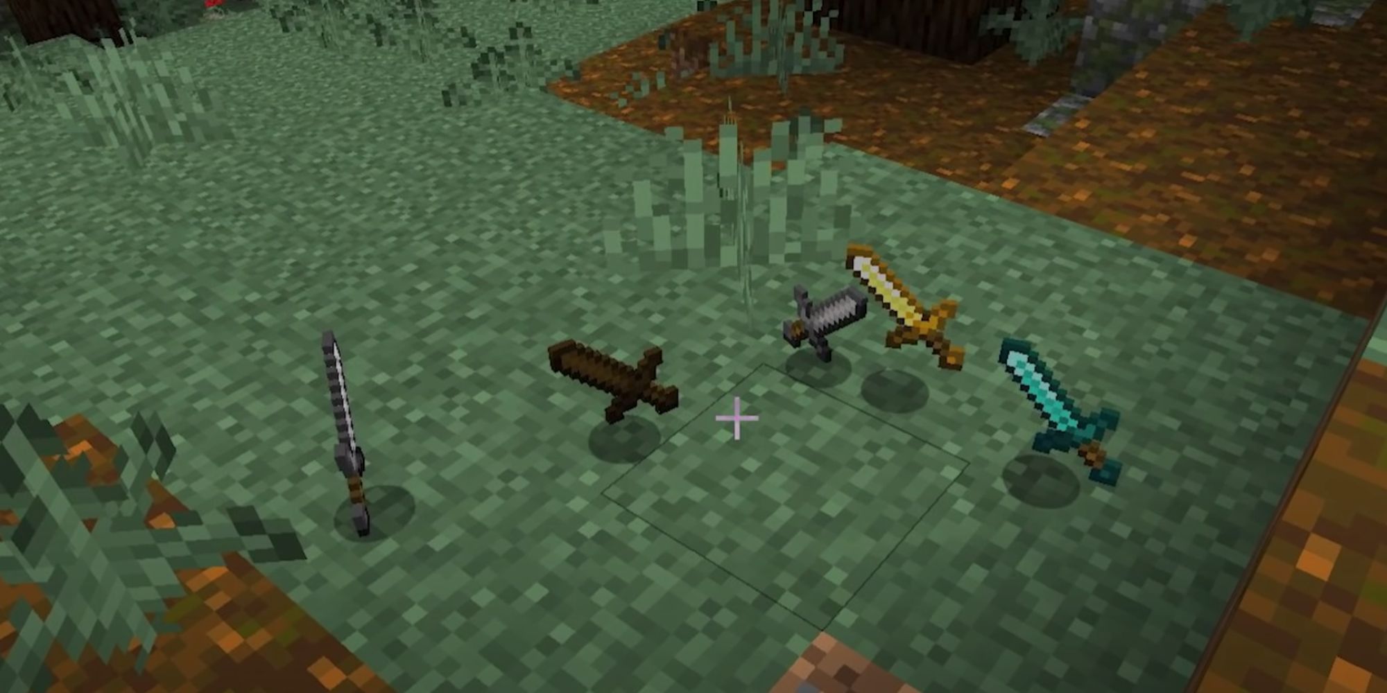 minecraft_multiple_swords_sitting_on_a_grass_block