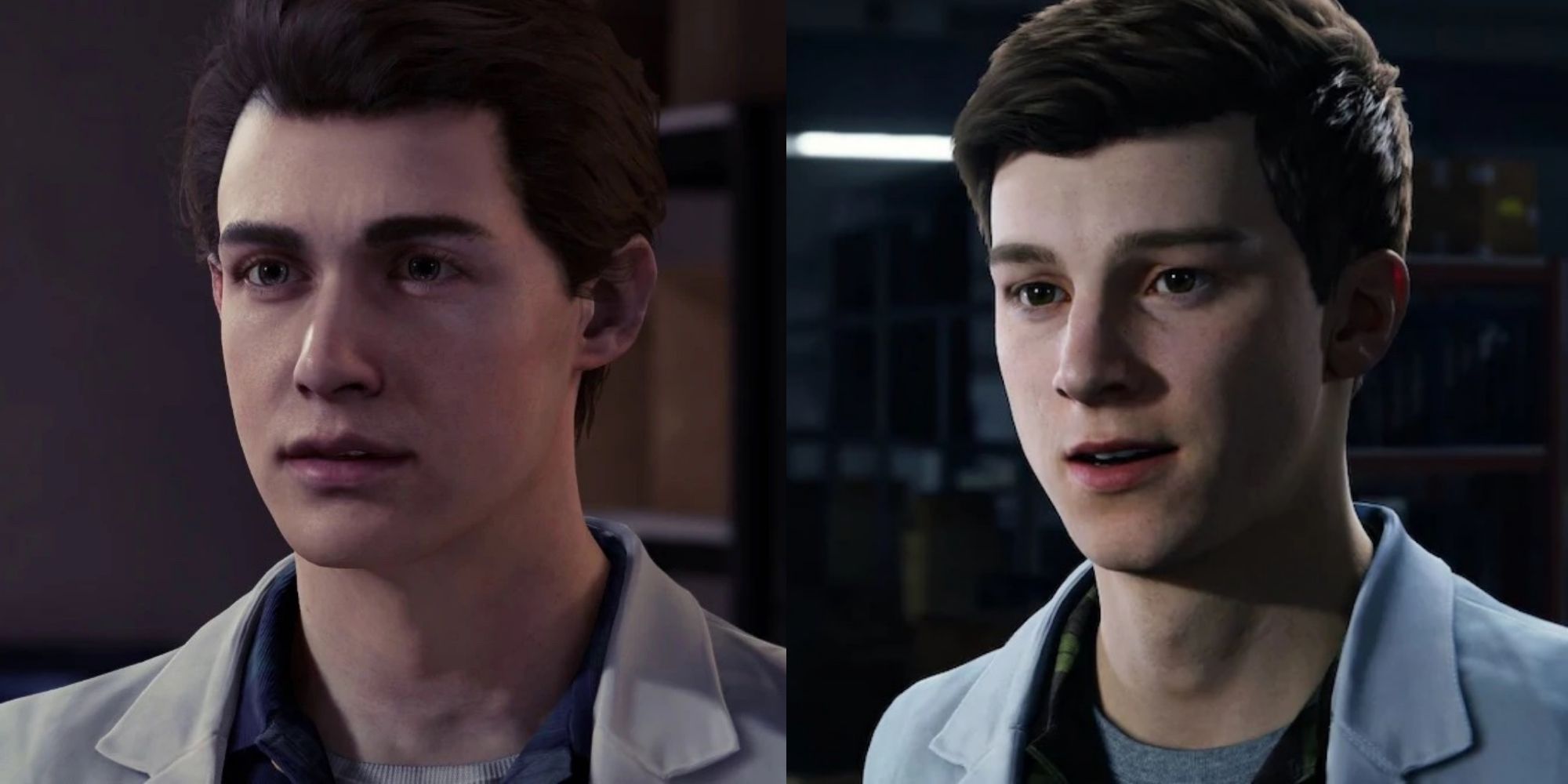 A side-by-side comparison between Peter Parker from Marvel's Spider-Man for the PS4 and Peter Parker from Marvel's Spider-Man Remastered for the PS5