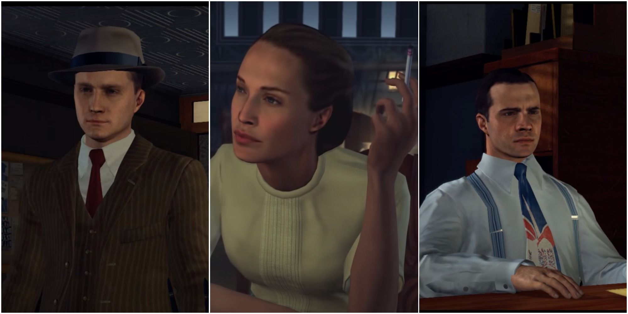 L.A. Noire Best Murder Cases Split Image of characters