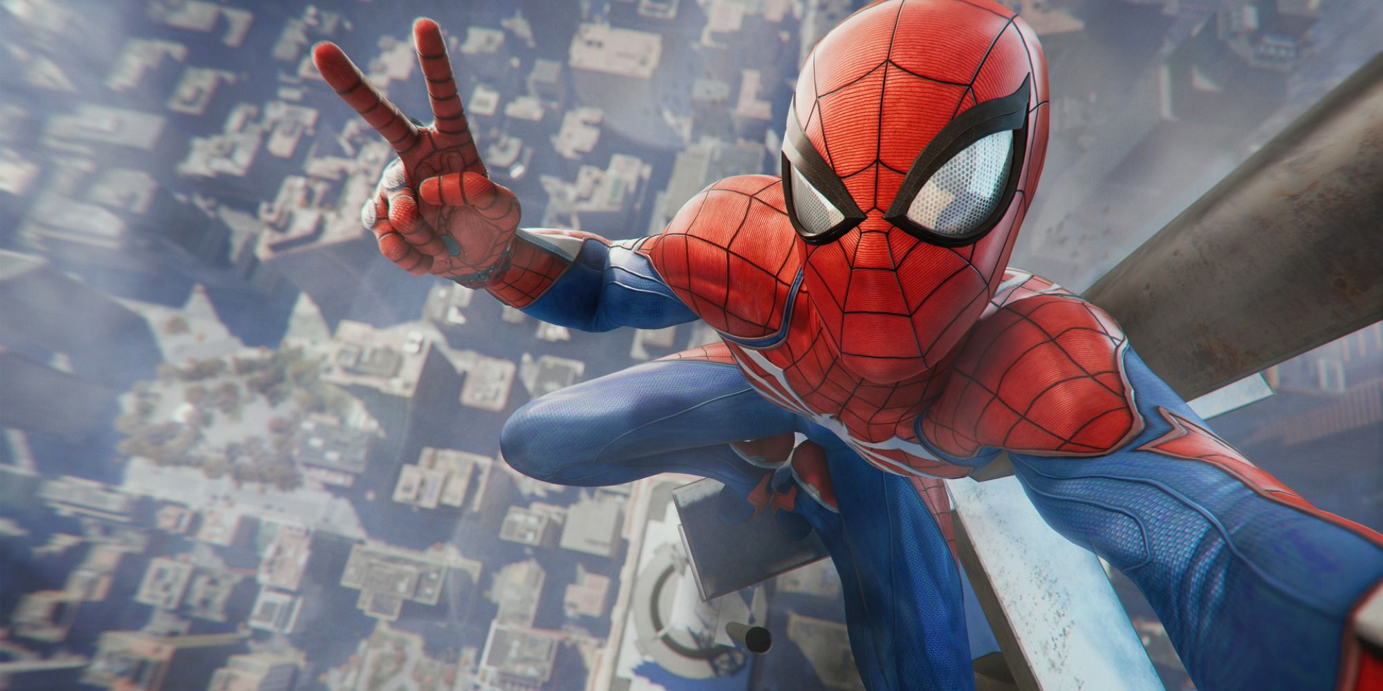 Marvel's Spider-Man posing on building