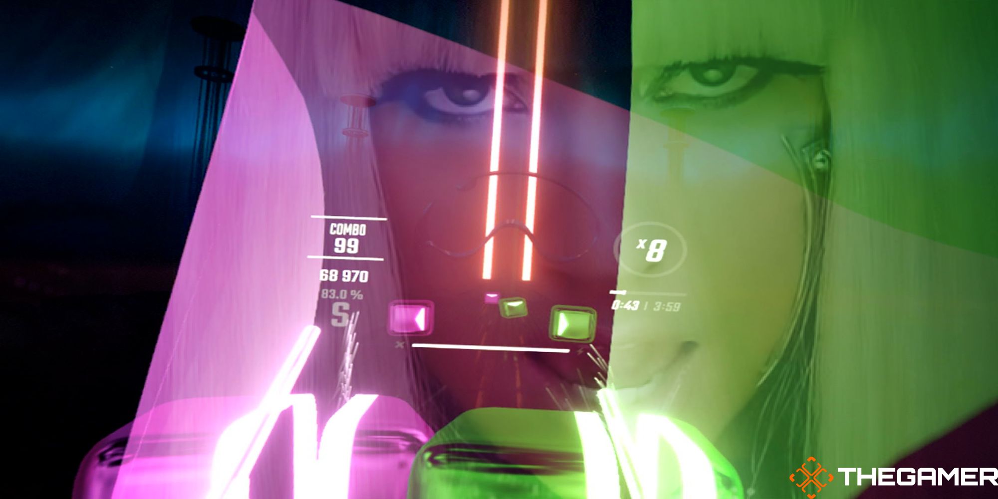 Custom image of gameplay overlayed with Lady Gaga's "Poker Face" music video.