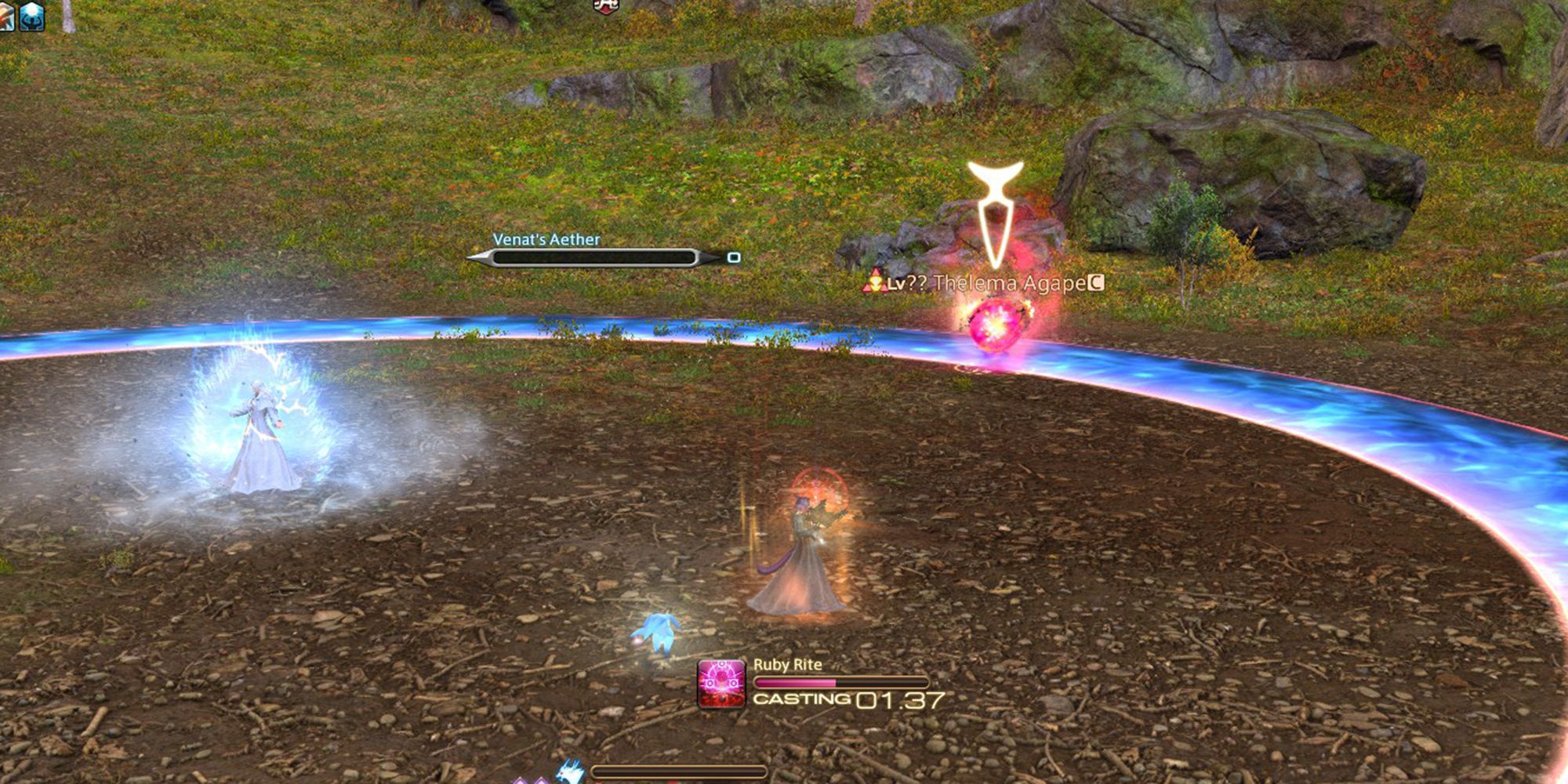 thelema agape moving towards venat, attempting to charge her aether