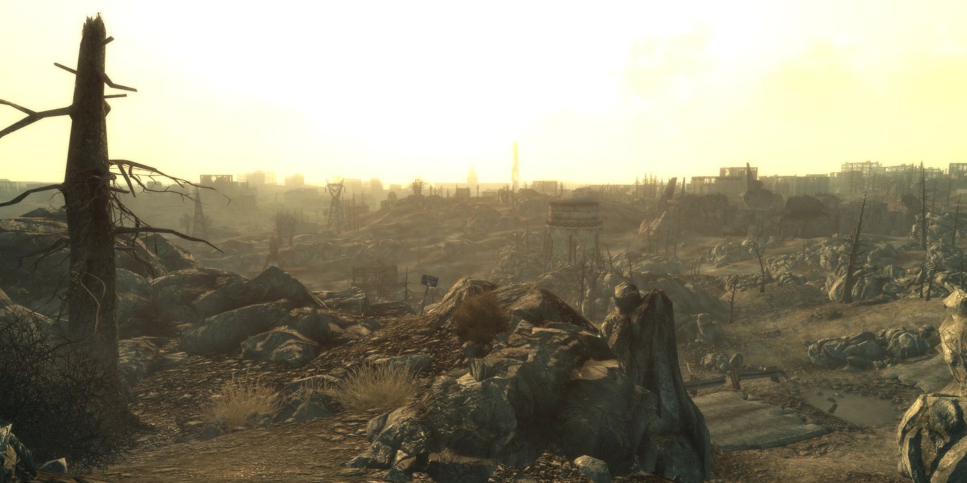 view out of vault 101 - a bleak and broken horizon stretches out before you