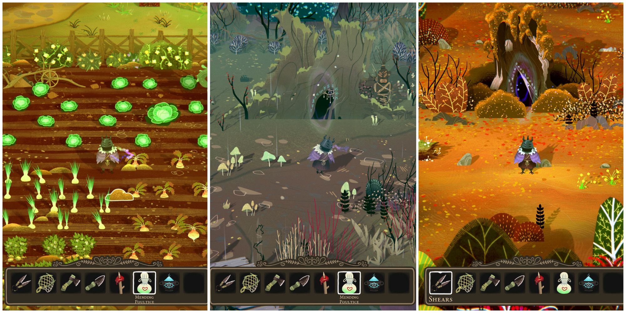 wytchwood farm fields area, witch in swamp area, witch in forest area featured