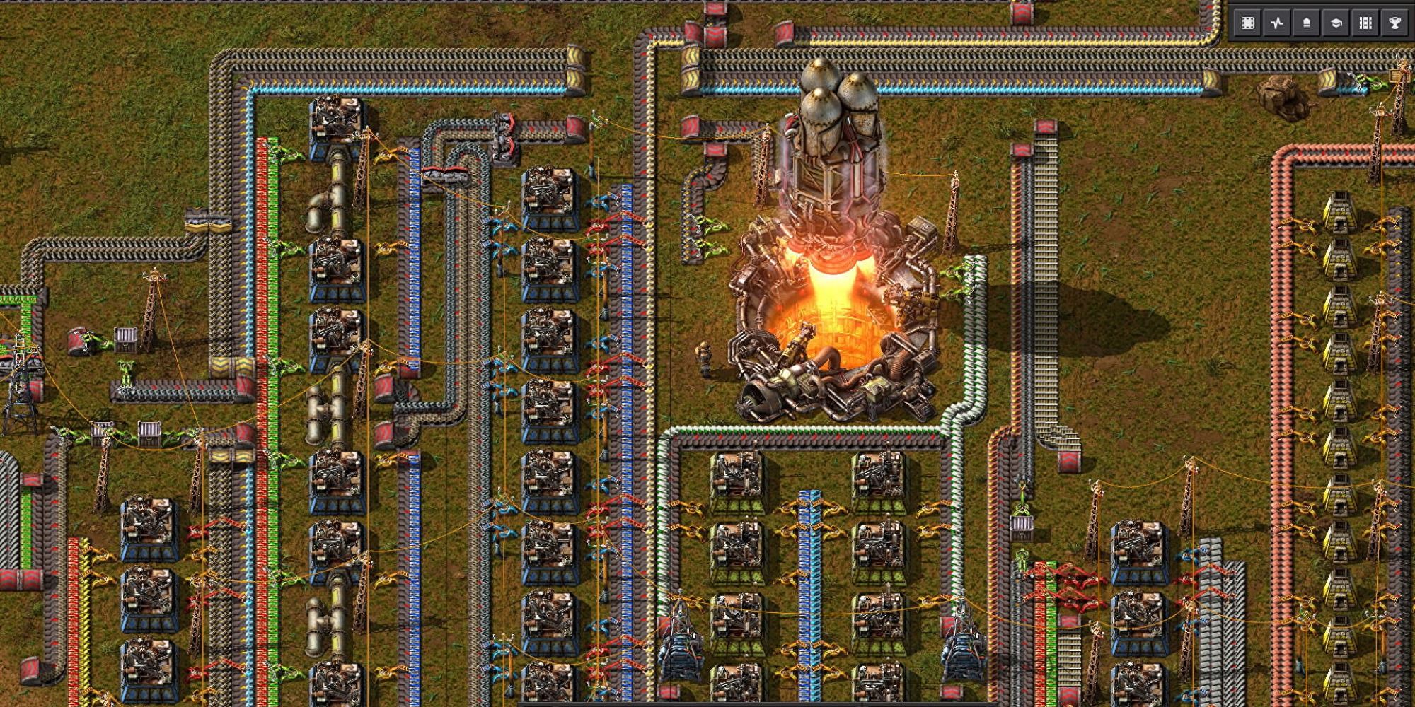 Factorio - A Rocket Ship Blasting Off Into The Sky