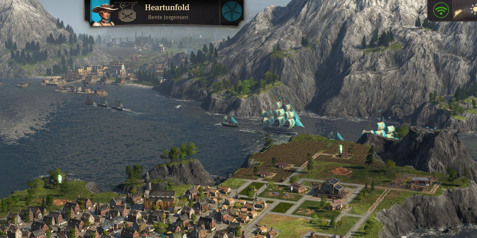 Anno 1800 screenshot showing an island that has been captured by an A.I. competitor