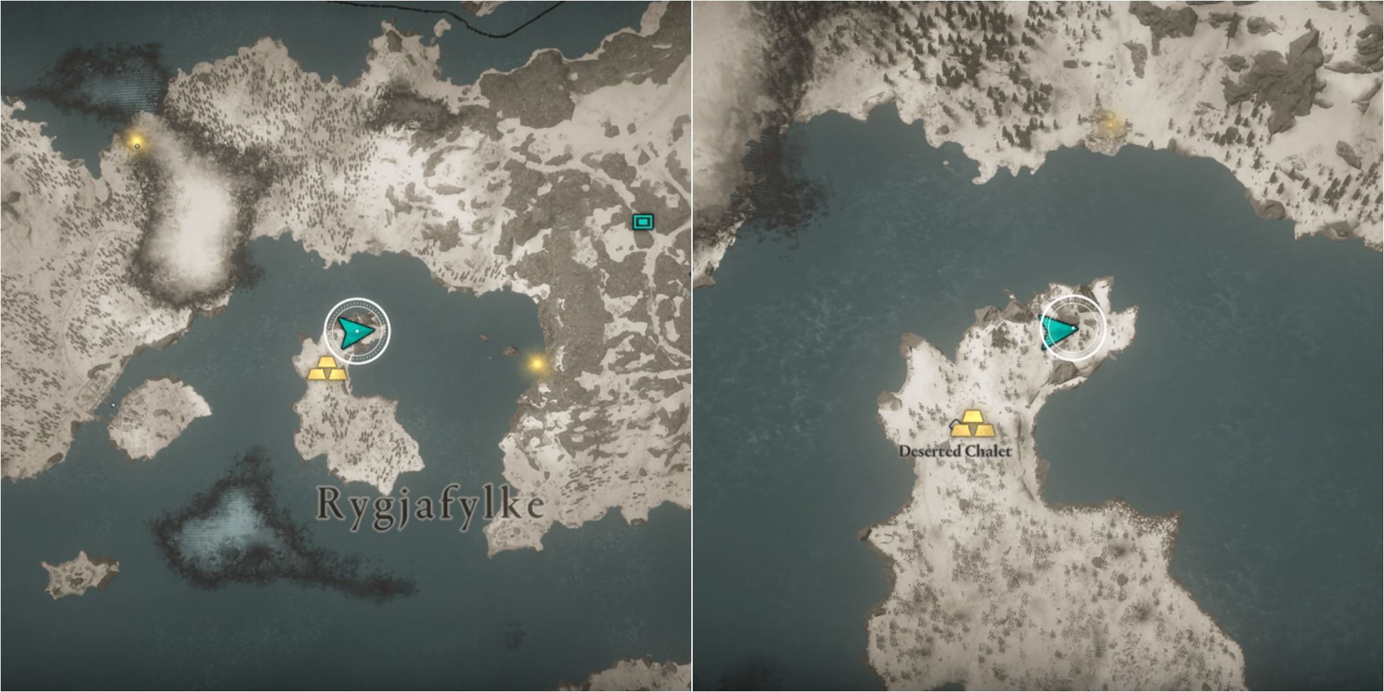 Assassin's Creed Valhalla Split Image Showing Deserted Chalet Key Map Location