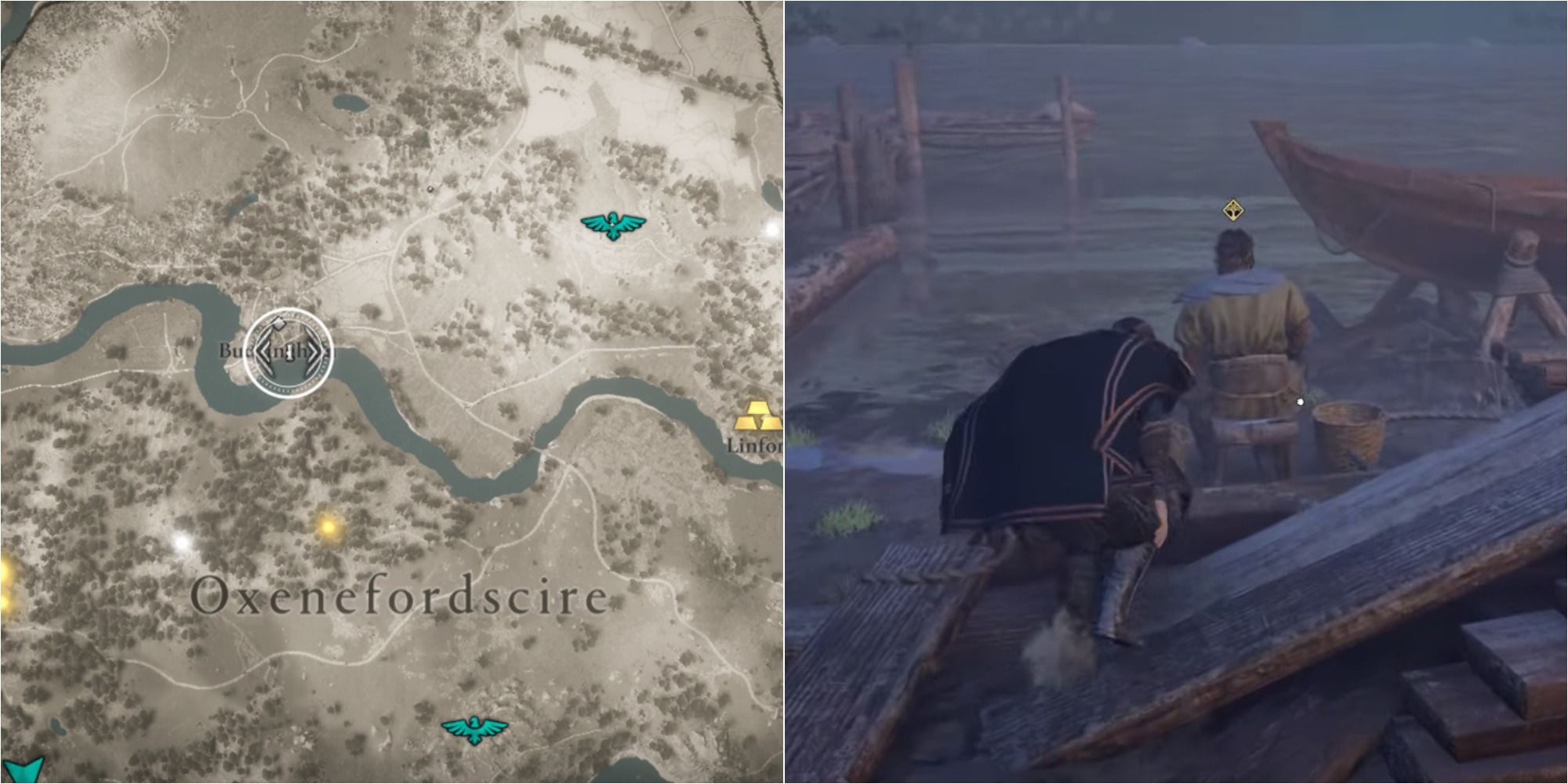 Assassin's Creed Valhalla Split Image Showing The Lathe Location