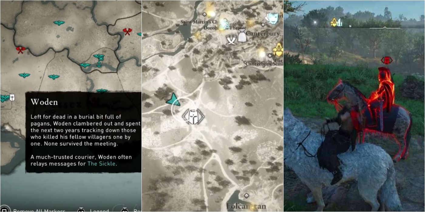 Assassin's Creed Valhalla split image of Woden location on map and in game