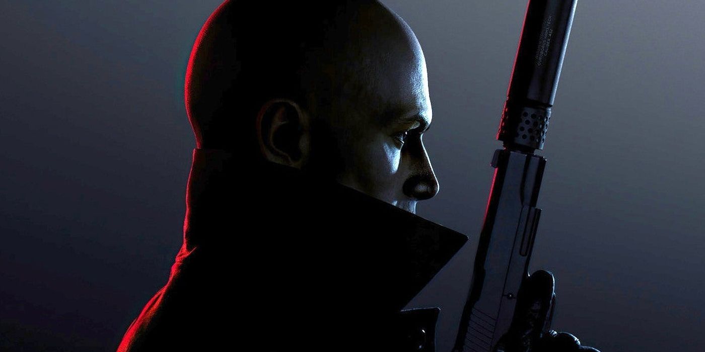 Hitman promo image showing agent 47 holding handgun
