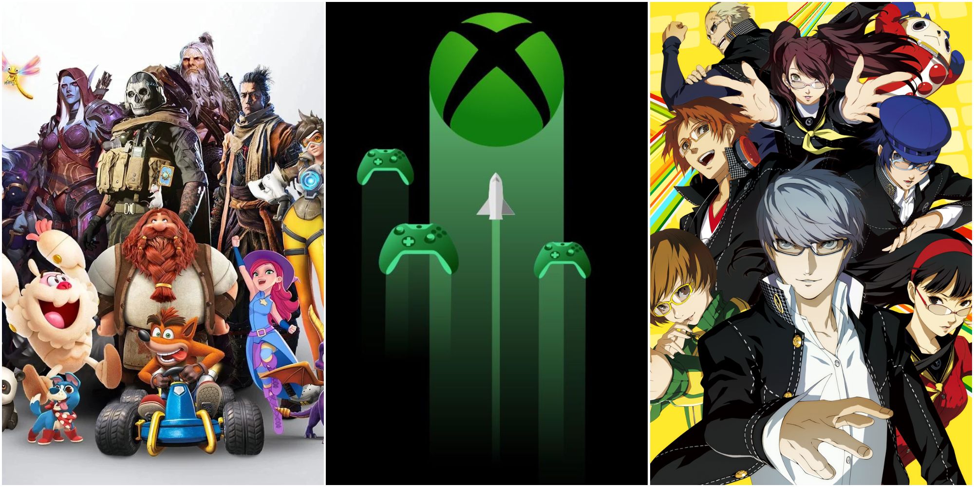 A bunch of Activision Blizzard properties, and Xbox logo, and the characters from Persona 4 Golden