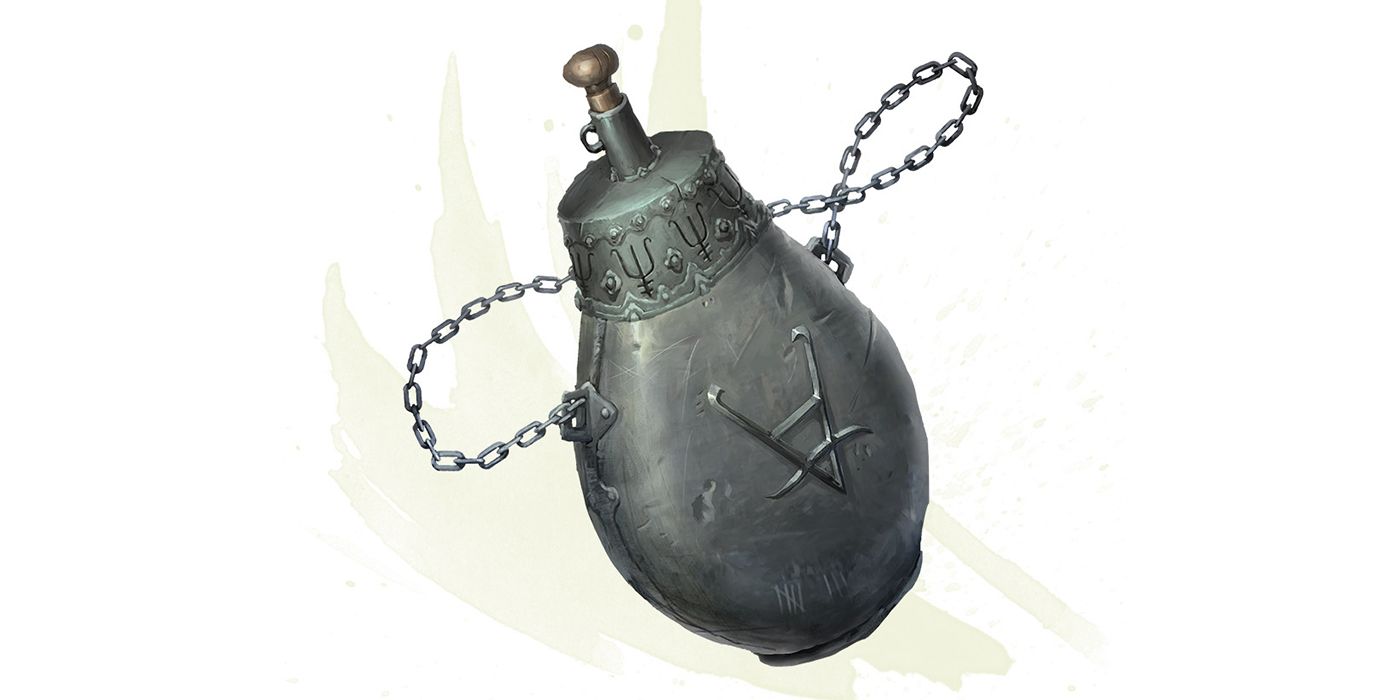 An iron flask with chains