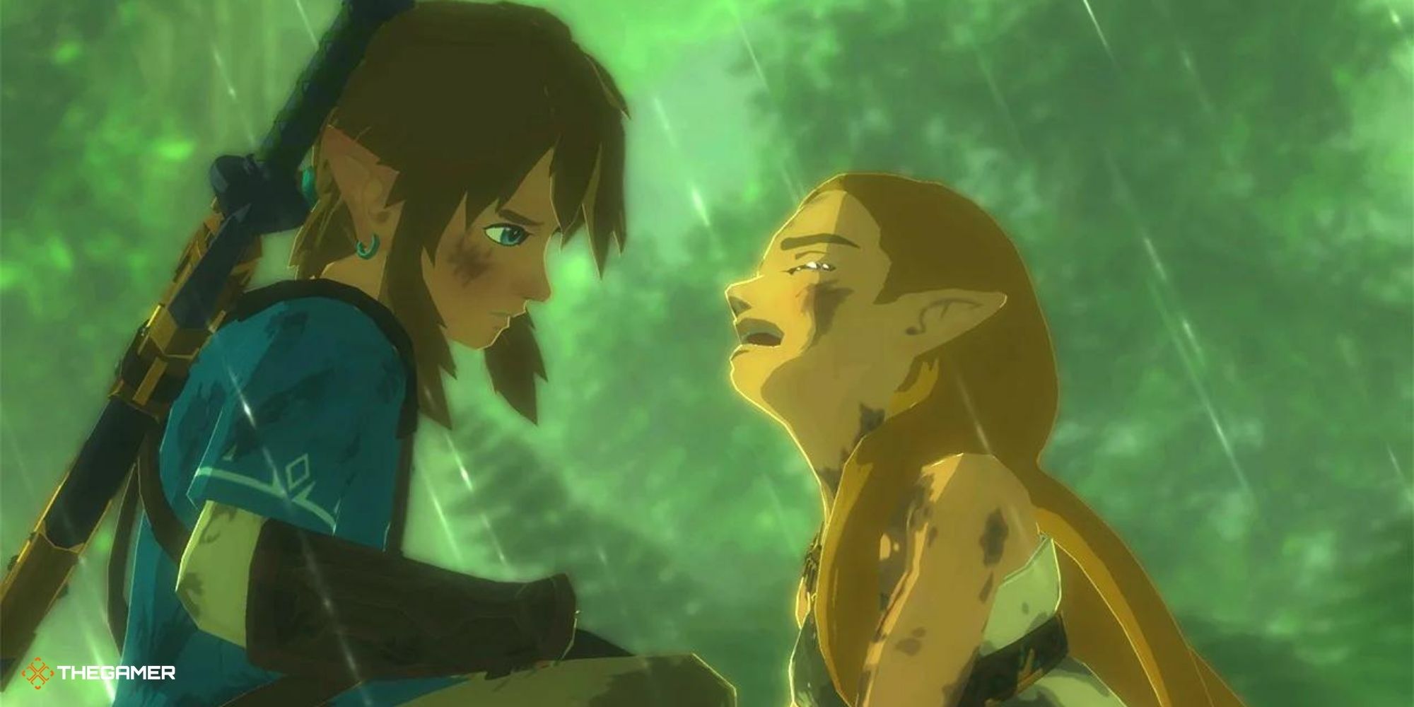 Breath of the Wild - Link and Zelda crying in the rain