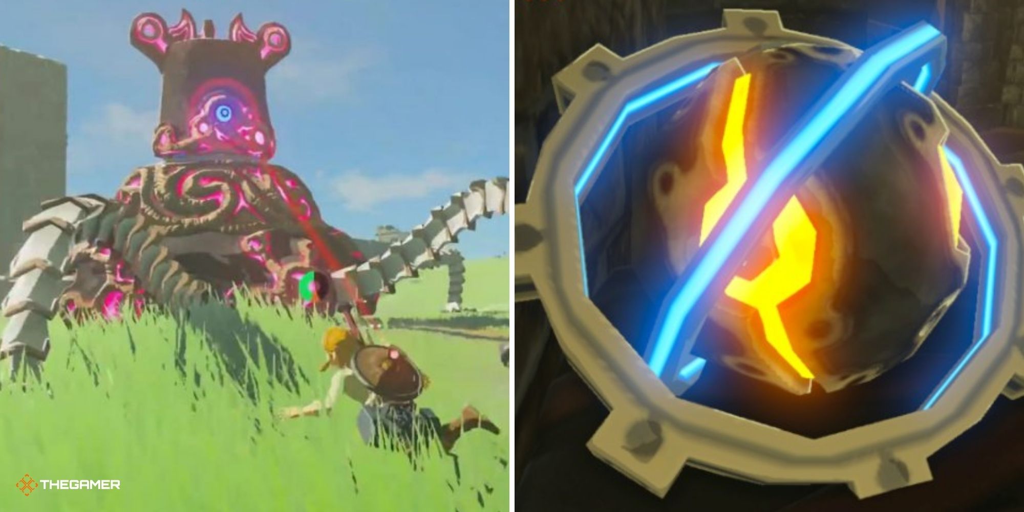Breath of the Wild - guardian on left, ancient core on right
