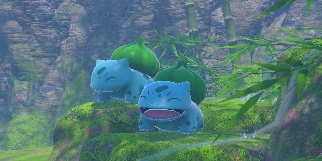 New Pokemon Snap two Bulbasaur on cliff by water