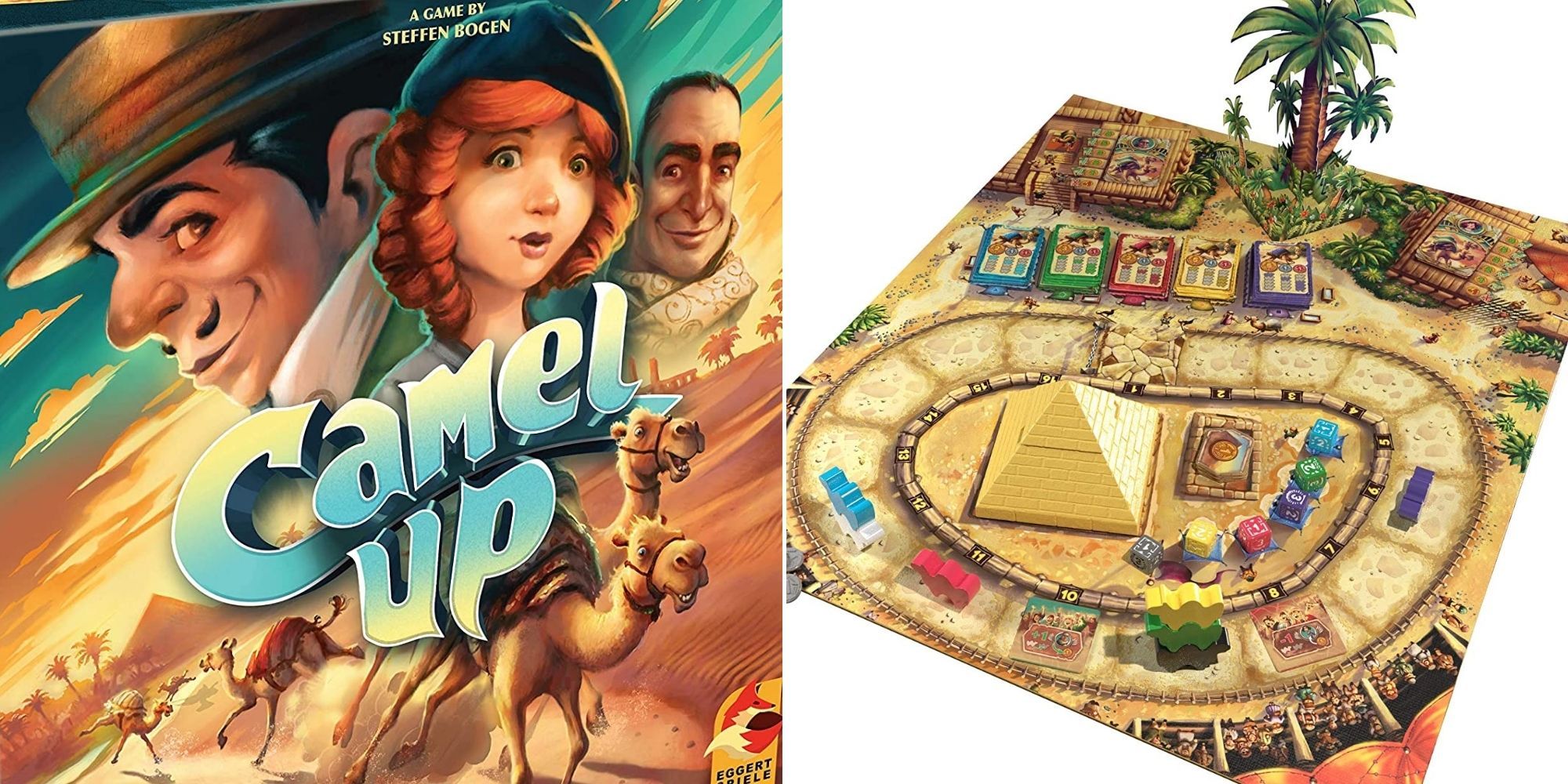 Camel Up Second Edition Board Game Box - The Race course with camels