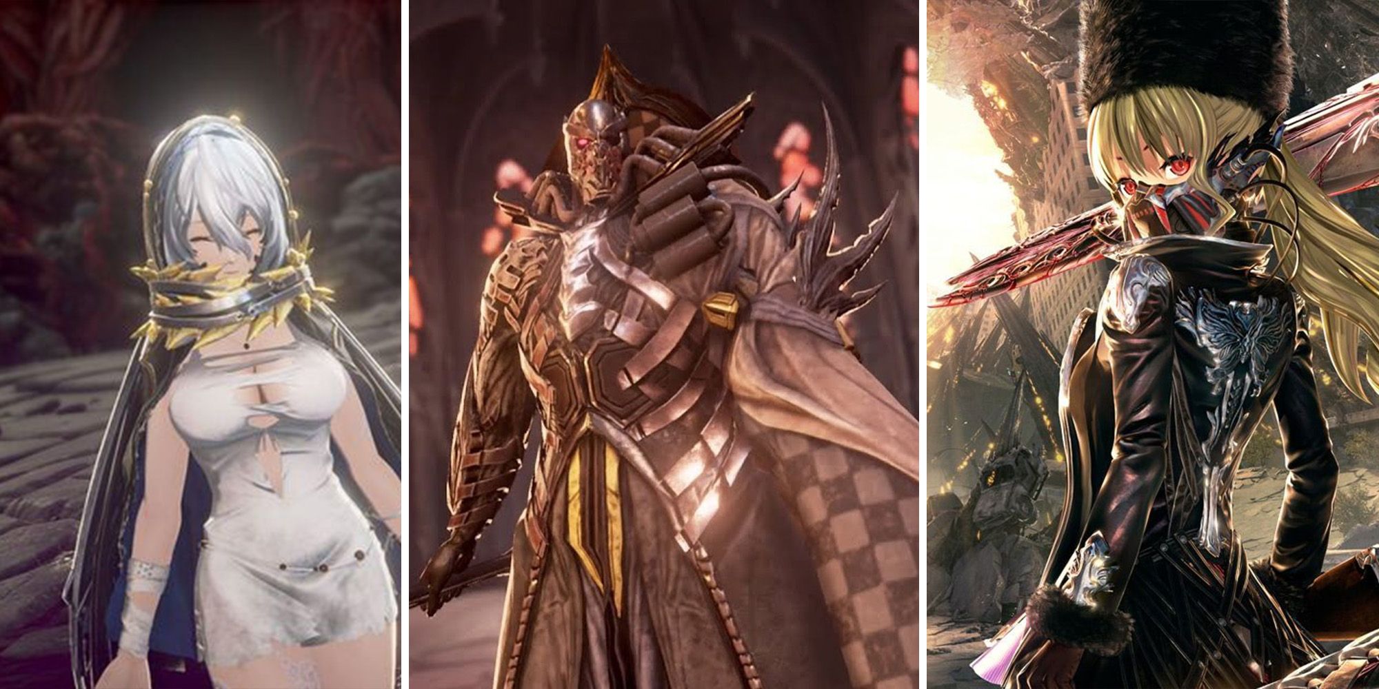 Code Vein Best Outfits Feature Image including Mia Karnstein, Juzo Mido, And Io