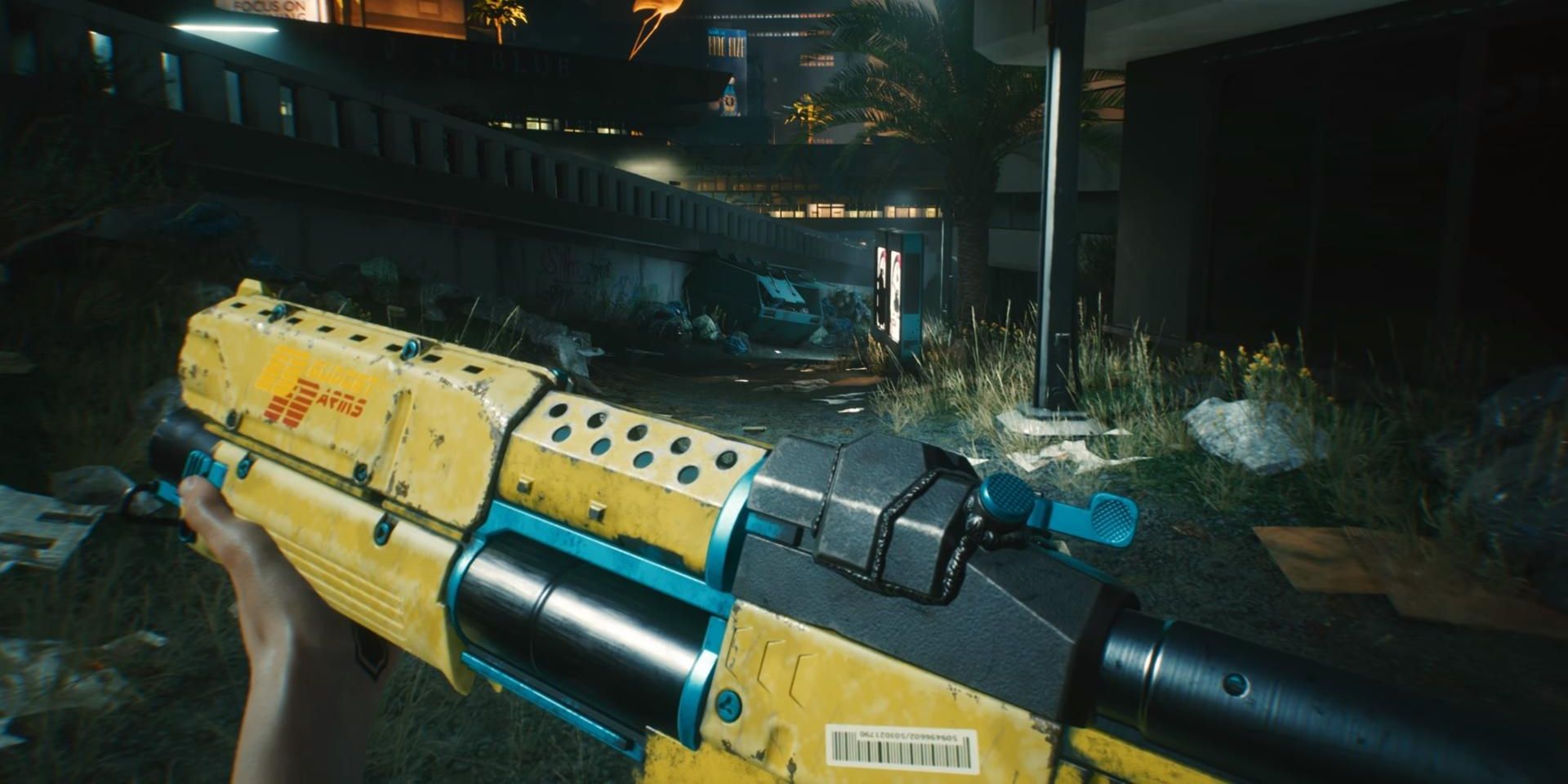 A yellow weapon in Cyberpunk 2077