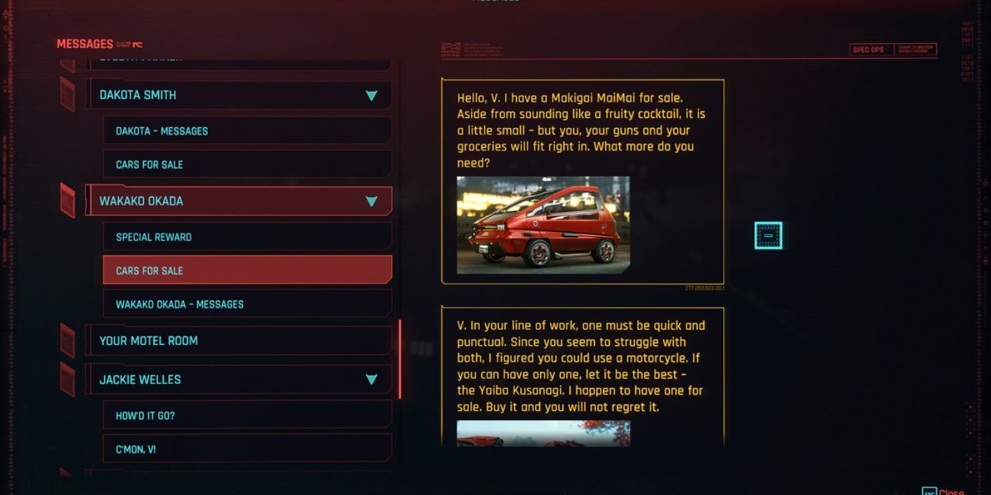 A message about a car for sale