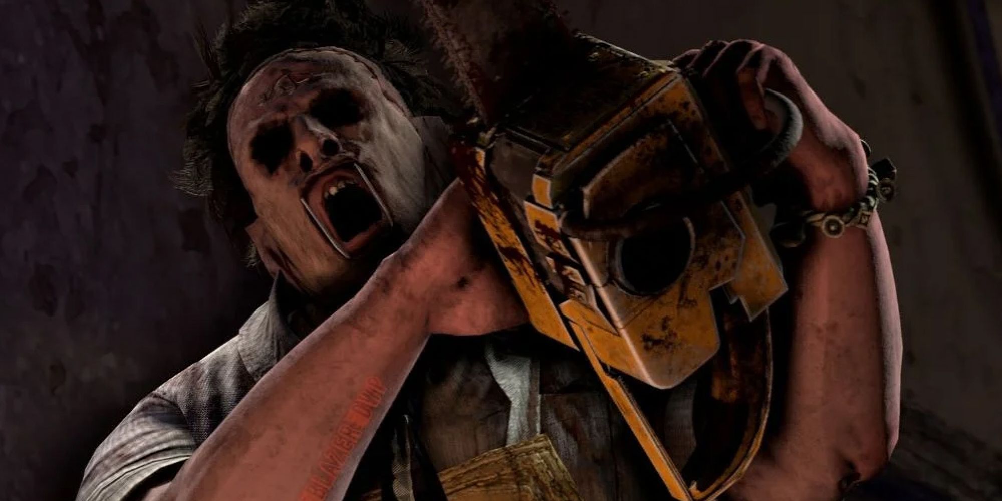 Dead by Daylight Leatherface waving a chainsaw toward the camera