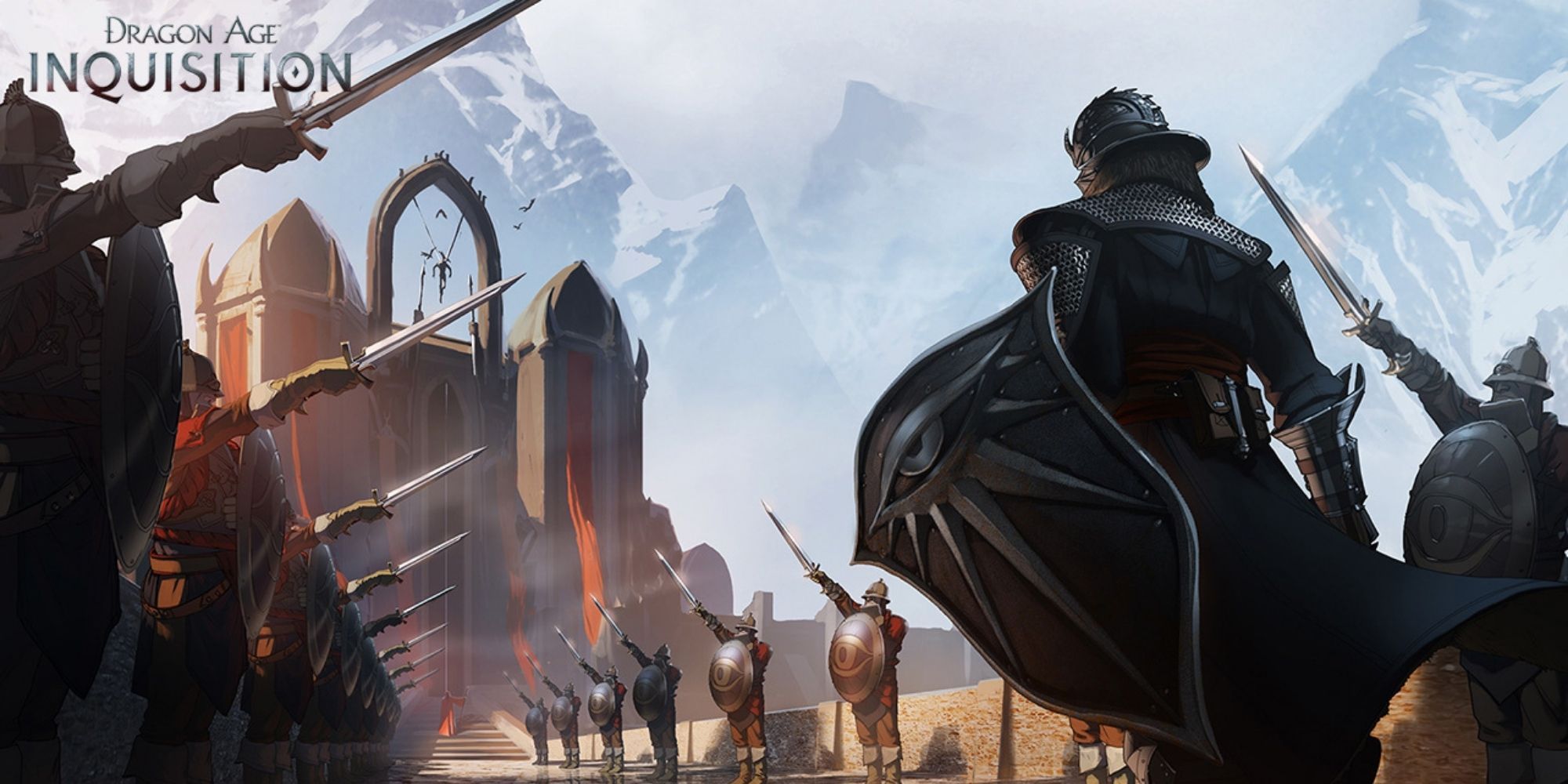 Dragon Age Inquisition Concept Art of the Inquisitor walking in the mountains