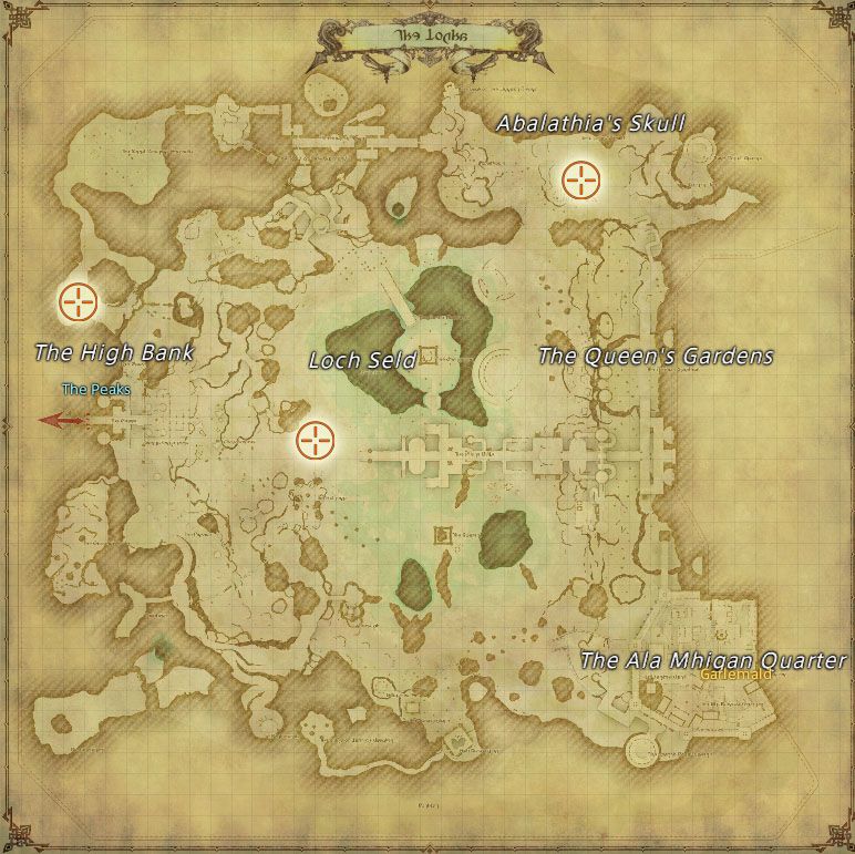 A lake map showing Ixion spawn locations in Final Fantasy 14.